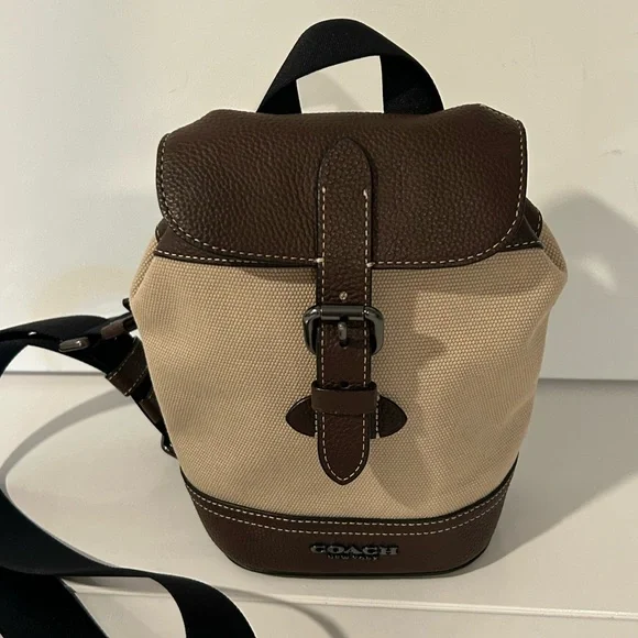 Coach Hudson Sling Pack Canvas Leather Brown Tan Crossbody Backpack NWT - Picture 12 of 12
